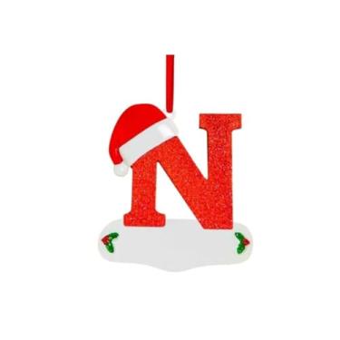 Imagem de Generic Pingente de letra de árvore de Natal A-Z chapéu de Natal letras pingentes vermelho pingente de carta de bênção de árvore de Natal (N)