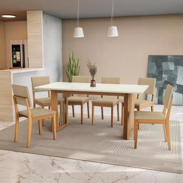 Imagem de Conjunto Sala De Jantar Dora Em Madeira Maciça 6 Cadeiras Boucle Bege