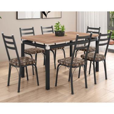 Imagem de Conjunto Mesa De Jantar Com 6 Cadeiras 141 Malva Tampo Bp 136cm Nature Assento Mosaico Palha - Combo Stock