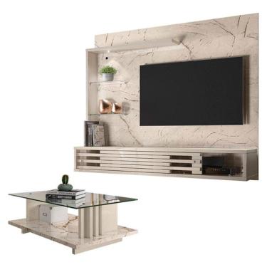 Imagem de Estante Home Theater Suspenso Com Mesa De Centro Frizz Select Calacata Off White - Madetec