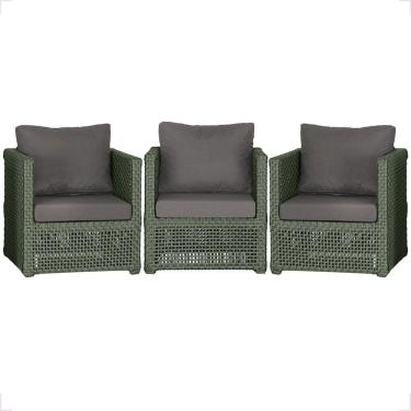 Imagem de 3 Poltronas Madri Alumínio Corda Náutica Estofado 11 Trama Verde