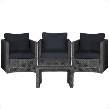 Imagem de Mesa E 3 Poltronas Madri Corda Náutica Estofado 12 Trama Preto