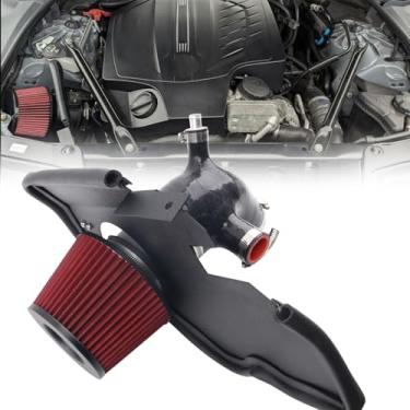 Imagem de Kit de admissão de ar frio compatível com BMW F10/F11 N55 535i 3.0T 2009-2016, tubo de alumínio de alto fluxo, tubo vermelho com filtro vermelho