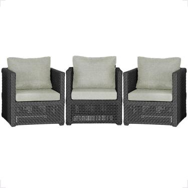 Imagem de 3 Poltronas Madri Alumínio Corda Náutica Estofado 3 Trama Preto