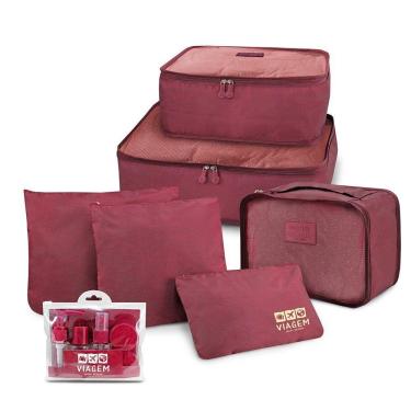 Imagem de Kit Organizador De Malas + Frascos De Viagem 7 Peças Vinho