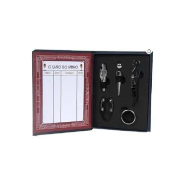 Imagem de Kit Vinho Completo 5 Peças, Saca-Rolhas, Anel Salva-Gotas, Tampa, Dispensador, Cortador de Lacre, Caixa Presente