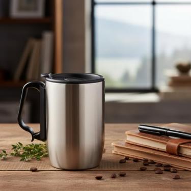 Imagem de Aço Inox, Caneca Térmica, 350ml, Preto, Design Funcional, Multiuso, Ideal para Trabalho, Estudo e Viagens