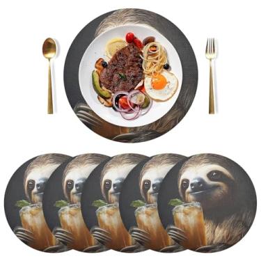 Imagem de Jogo americano de mesa de jantar preto preguiça conjunto de 6 jogos americanos redondos de PVC 38 cm para mesa lavável tapetes para festa de Natal