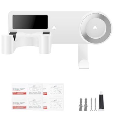Imagem de Suporte de parede para secador de cabelo, suporte autoadesivo para secador de cabelo com ímã forte e gancho organizador de cabo, rack universal de liga de alumínio para secador de cabelo para banheiro