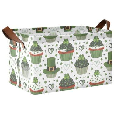 Imagem de St Patricks Cupcakes Cesta branca de brinquedo para cães com alça, caixas de armazenamento de armário grande para organização e quarto de armazenamento 42 x 29 x 25 cm, 1 pacote