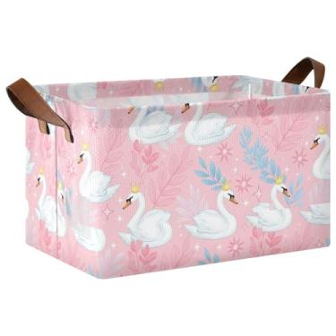 Imagem de Cesto elegante de armazenamento de cisnes brancos para organização e armazenamento de trailers, cestas decorativas grandes de 48 x 28 x 25 cm para decoração de casa e armazenamento de roupas, 1 pacote