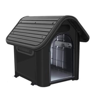 Imagem de Casinha para Cachorro N6 em Plástico Resistente – Casa Pet Desmontável com Ventilação e Proteção Contra Chuva (TELHADO PRETO BASE PRETA)
