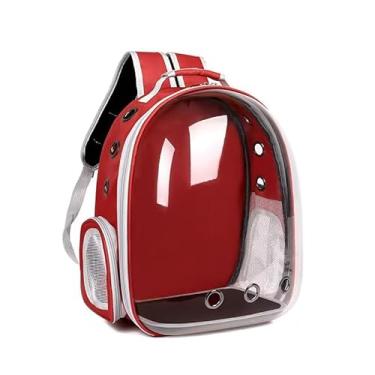 Imagem de Mochila de Transporte para Pet com Visor Panorâmico Transparente, Design Cápsula Espacial, Ventilação Eficiente, Plástico e Poliéster, 29x27x42 cm, para Gatos e Cães Pequenos (Vermelho)