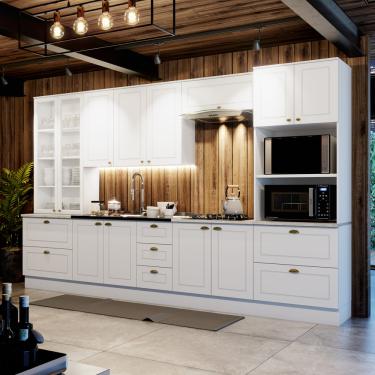 Imagem de Cozinha Modulada 6 Peças com Vidro em MDF Americana Henn - Branco/Calcare