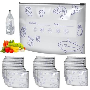 Imagem de 30 peças, saco de armazenamento de alimentos de folha de alumínio, 3 tamanhos, reutilizável, hermético, frescor para conservação fresca, saco de vedação engrossada com zíper para carne de frutas e