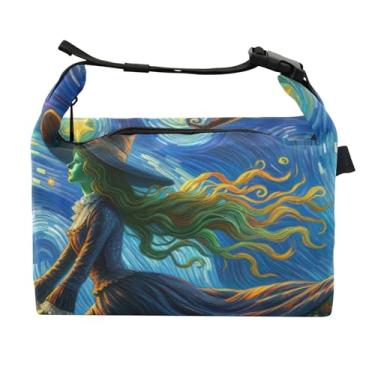 Imagem de TSENQUE Lancheira de bruxa estrelada para mulheres, lancheira reutilizável, lancheira para trabalho, linda bolsa térmica floral para adultos