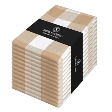 Imagem de Softopia Cotton Buffalo Check Pacote com 12 toalhas de cozinha, 40 x 66 cm, toalha de prato xadrez clássica de fazenda, 100% algodão, absorvente, lavável para secar pratos, limpeza, uso diário na