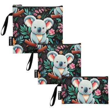 Imagem de Coalas fofas flores coloridas saco de lanche e sacos de sanduíche reutilizável lavável bolsa de armazenamento de alimentos com zíper para crianças estudantes adultos (conjunto de 3: P/M/G)