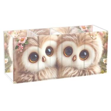 Imagem de TSENQUE Porta-canetas decorativas, lindas corujas, flores, acrílico, fofo, para mesa, porta-copos, papelaria, escritório, escritório, decoração