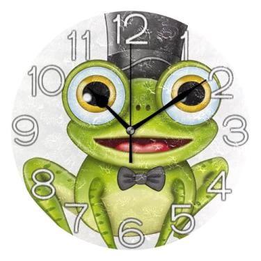 Imagem de GAIGEO Relógio de parede analógico decorativo fofo sapo verde desenho animado relógio de cozinha bonito operado por bateria, decoração de parede moderna para sala de estar, 25 cm, ponteiros pretos