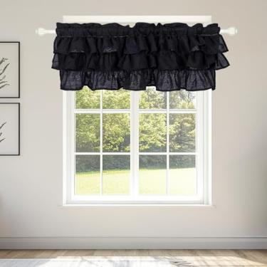 Imagem de FUANGUI Cortina de saia com babados, 106,7 cm L x 45,7 cm C, sanefas de linho para janelas, filtragem de luz de fazenda, saia de meia janela, bolso para varão