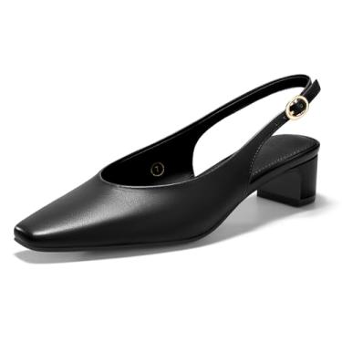 Imagem de Coutgo Sapato social feminino de salto baixo grosso fechado bico quadrado para trabalho e escritório, Preto, 35