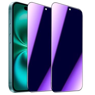 Imagem de SOOPUR Pacote com 2 protetores de tela de privacidade compatíveis com iPhone 15/iPhone 16, antiespião, antiespião, luz azul, película de vidro temperado, resistente a arranhões, cobertura total