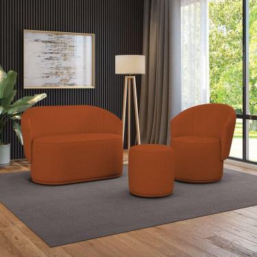 Imagem de Sofá Namoradeira Com Poltrona E Puff Orgânico Sala Malu Bouclê Terra M11 - D`rossi