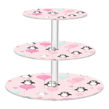 Imagem de Balões fofos pinguins rosa para festa de chá e cupcake, suporte de 3 camadas, decoração personalizada, suporte de sobremesa, bandeja de servir comida de casamento