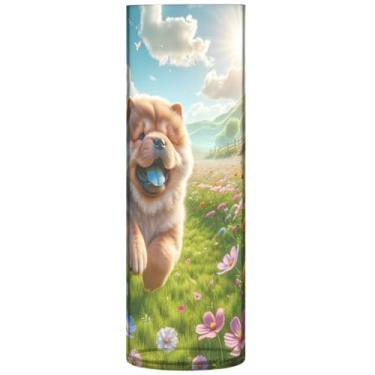 Imagem de Vaso cilíndrico para cachorro chow chow floral primavera para mesa vaso de flores redondo bonito impressão personalizada decoração de quarto moderno, 30 cm x 9,9 cm