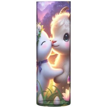 Imagem de Cabra coelho beijo animais vasos cilíndricos para centros de mesa vaso de plástico grande personalizado vasos exclusivos para decoração de casa, 30 cm x 9,9 cm