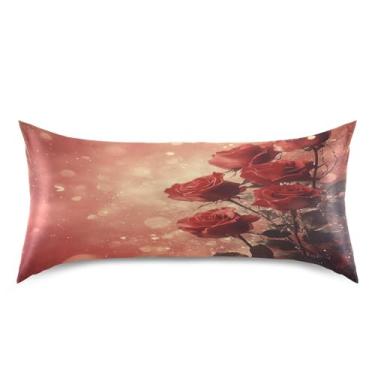 Imagem de Blueangle Fronha de cetim refrescante para cabelo e pele, capa de almofada de rosas, tamanho king 50,8 x 101,6 cm com fecho de envelope (420)