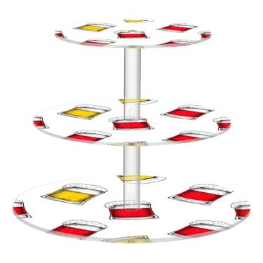 Imagem de Suporte de cupcake de 3 níveis para festa, acrílico, torre de cupcake, suporte de bolo de servir para festa, bandeja de sobremesa, rosa, graduação, vermelho, amarelo, canecas de cerveja