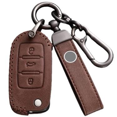 Imagem de Capa protetora para chave remota de carro de couro, capa protetora, acessórios para chaveiro automotivo, compatível com Skoda Octavia/A5/Fabia/Superb/Kodiaq(A-brown ring)