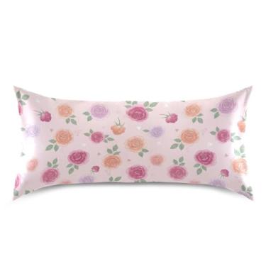 Imagem de Wassud Fronha de cetim para cabelo e pele com rosas para o Dia dos Namorados para o Dia dos Namorados Capas de almofada respiráveis king size com fecho de envelope