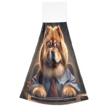 Imagem de Joisal Toalhas de mão de cozinha para cachorro Chow Chow com laço para pendurar conjunto de 2 toalhas de cozinha macias e absorventes fofas decorativas, 46 x 35 cm