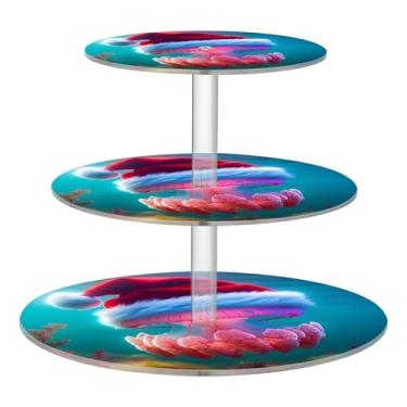 Imagem de Suporte de cupcake para festa de chá, 3 camadas, decoração de mesa de acrílico para decoração de mesa para sobremesa, festa de chá, organizador de comida de casamento, Natal, água-viva, chapéu de