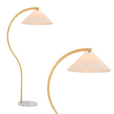 Imagem de Luminária de chão de madeira, luminária moderna de meados do século para salas de estar contemporâneas, luminária alta para quarto, luminárias de chão em arco para escritório.