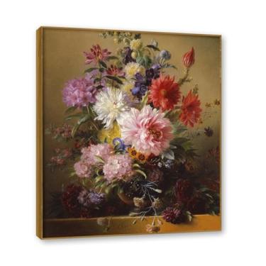 Imagem de Moldura de teca. Arte em tela floral country, pintura botânica vintage de natureza morta, decoração de parede de cozinha de fazenda emoldurada para sala de jantar. B18. 30 x 36 cm-11,8 x 14,2 pol