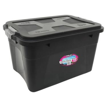 Imagem de Caixa Organizadora 56 Litros Grande Preta com Tampa Trava de Segurança Plástico Resistente