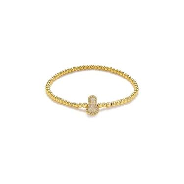 Imagem de ZKJTEARY Pulseiras femininas com inicial bolha banhadas a ouro 18 quilates com letras de balão alfabeto A-Z com contas elásticas joias iniciais para mãe, namorada, filha, One Size, Aço inoxidável, Sem