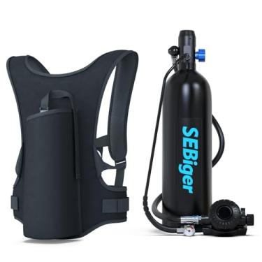 Imagem de SEBiger Mini Tanque De Mergulho De 1,9 L Com Suporte Para Até 30 Minutos De Respiração Subaquática, Kit De Tanque De Mergulho Reutilizável Com Garrafa Pony Certificada Pelo Dot Para Exploração/Entre