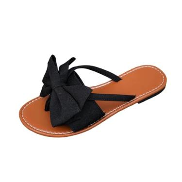 Imagem de Sandálias de praia versáteis com nó de laço para mulheres, design sem cadarço, estilo primavera plus size, sola macia, tecido casual, Preto, 38