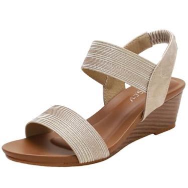 Imagem de Pantufas femininas estilo boca de peixe salto plataforma para casa e atividades leves confortáveis para o dia todo, Dourado, 38