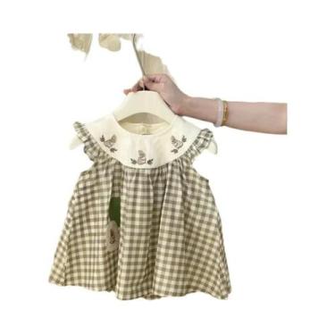 Imagem de 2024 novo bebê menina vestido xadrez verão estilo coreano algodão prin