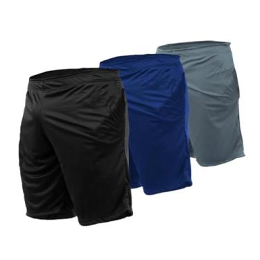 Imagem de 3 Calções Masculino Bermuda Esportiva com Bolso (GG, Preto-Azul-Cinza)