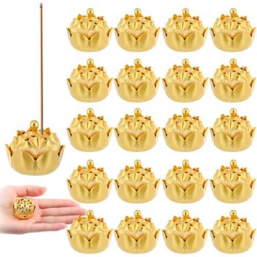 Imagem de Yiyiring 30 peças de incenso de flor de lótus, queimador de cone, apanhador de cinzas com tampa para fragrância de casa, quarto, cozinha, casa de chá, escritório, ioga, spa, meditação (dourado)