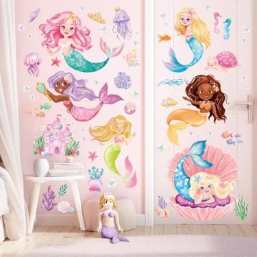 Imagem de DECOWALL SG2-2511 Decalques de parede de sereia fofos sob o mar Princesa Peel and Stick adesivos removíveis para quarto de meninas, berçário, sala de jogos, decoração de casa