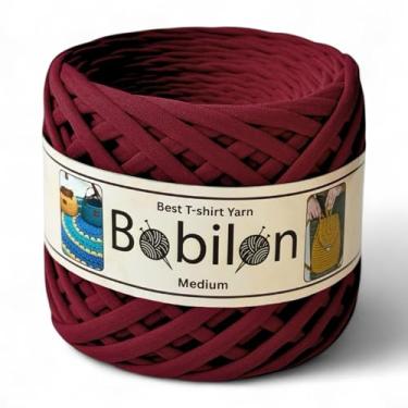 Imagem de Fio de camiseta de algodão 7-9 mm para crochê, tricô, macramê, artesanato DIY – Fita macia jersey, fio Fettuccini Zpagetti – Borgonha