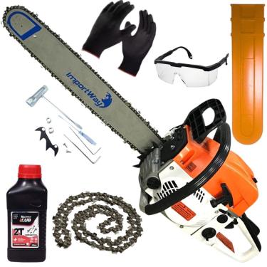 Imagem de Motosserra a Gasolina Importway 63cc 22pol Forte e Robusta + Cortesia Oleo Lubrificante Toyama + Óculos de Proteção